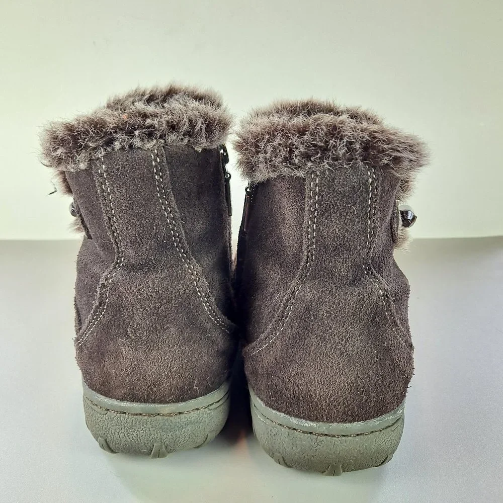 Khombu Gracie Women's Brown Leather w/Faux Fur Trim Ankle Boots SZ 8